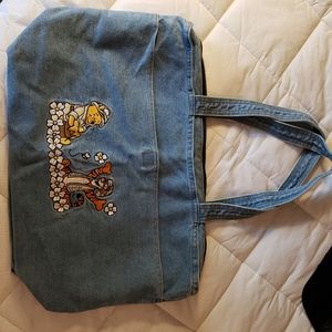 Denim Winnie the Pooh big zipper bag